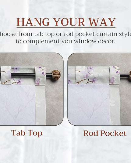 Maison d'Hermine Curtains for Living Room 100% Cotton 84 inch Length One Panel Window Toile Curtains for Bedroom with Loop & Rod Pockets - Blossom in Spring - Lavender, 50" W x 84" L