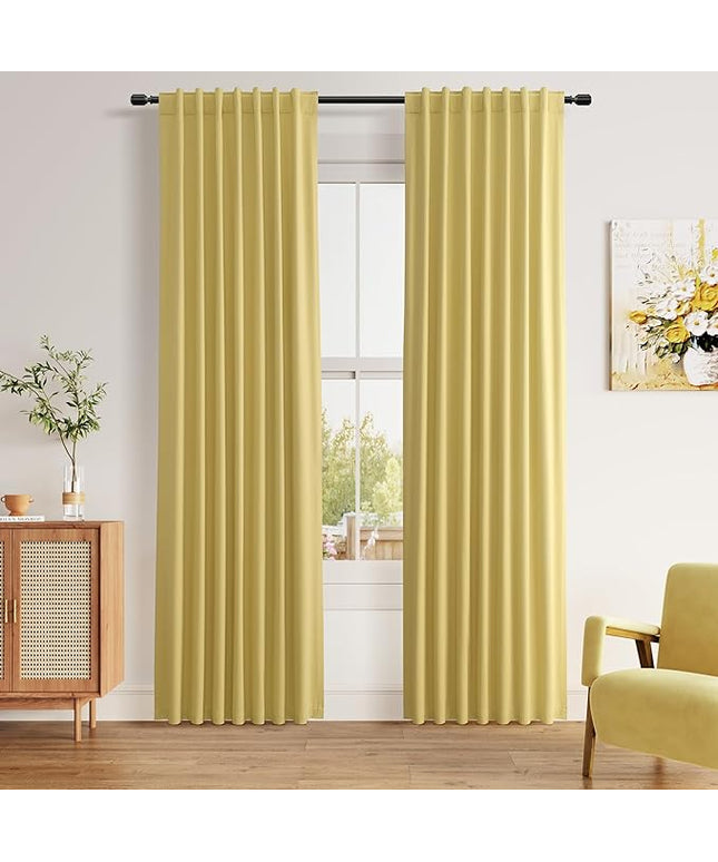 Guken Yellow Blackout Curtains 84 Inch Length 2 Panels Set for Living Room Bedroom Back Tab Thermal Insulated 100% Black Out Linen Drapes Room Darkening Window Curtains 84 Inches Long