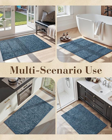 MontVoo Door Mat Indoor Entrance Doormat, Absorbent Durable Rubber Non Slip Front Door Mat for Inside Entry Entryway Dirt Trapper Welcome Mat, Navy Blue 32''x48''