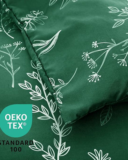 MUXHOMO Emerald Green Bed in a Bag Queen 7 Pieces, Queen Comforter Set Reversible Botanical Flowers Design, Ultra Soft & Breathable Bedding Sets with Comforter, Sheets, Pillowcases & Shams