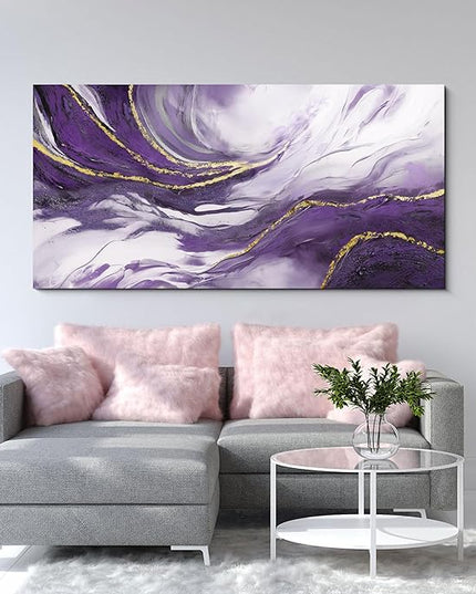 yiijeah Large Wall Art for Living Room - Canvs Artwork for Living Room - Purple and Gold Abstract Canvas Wall Decor - Modern Frame Wall Decor for Bedroom Office Picture Home Decor