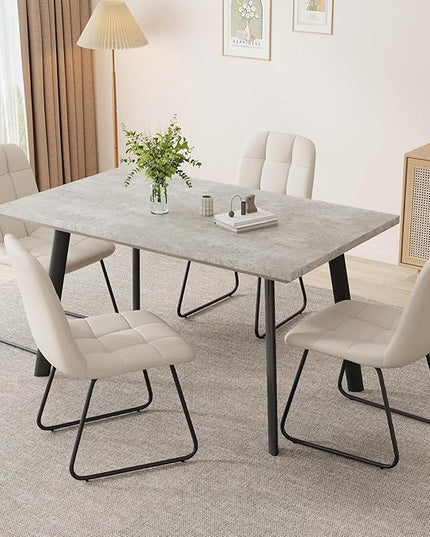 ZckyCine 46.5" Modern Grey Dining Table Set for Small Spaces, 5-Piece Set with Rectangular Table & 4 Padded Leather Chairs, Compact, Sturdy & Easy to Assemble (Table + 4 White Dining Chairs, 46.5")
