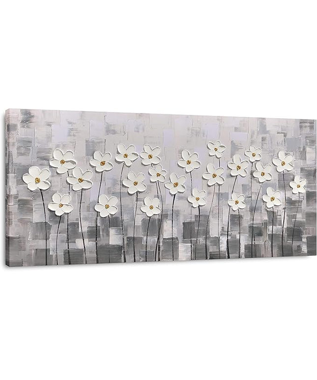 Yihui Arts Abstract Floral Oil Paintings on Canvas Extra Large Hand Painted Modern Stretched Contemporary Wall Art Flowers Artwork for Living Room Home Decor
