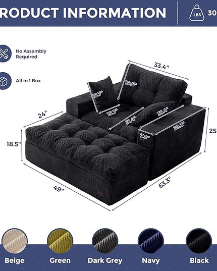 MAXYOYO Modular Sectional Chaise Lounge Sofa, Upholstered Lounge Chair with Ottoman, Comfy Couch with Layered Cushion, Tufted Upholstered Sleeper Chair for Living Room, No Assembly, Black