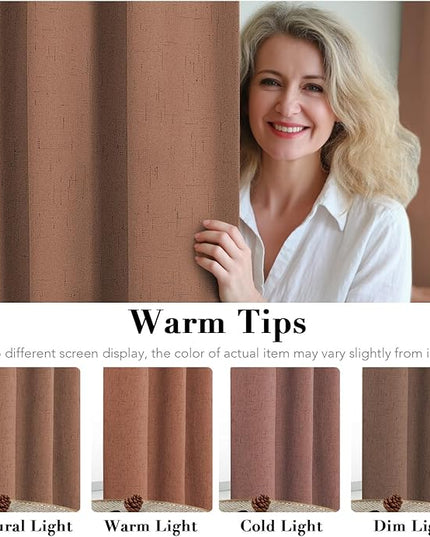 H.VERSAILTEX 100% Blackout Curtains for Bedroom Thermal Insulated Linen Textured Curtains Heat and Full Light Blocking Drapes Living Room Curtains 2 Panel Sets, Washed Spice, 52x45 Inch