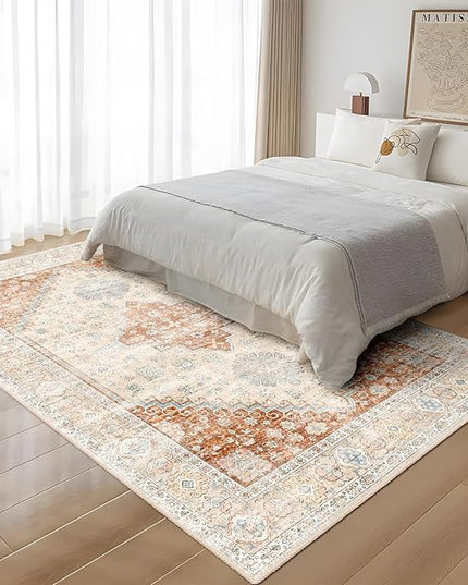 MUJOO 5x7 Area Rugs Washable,Boho Rug for Living Room Bedroom Dining Room Office,Large Throw Carpet,Non Slip Big Soft Indoor Low Pile Terracotta