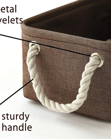 TheWarmHome Small Fabric Canvas Storage Bin with Cotton Rope Handles - Foldable Empty Basket for Gift (Brown-1 Pack,11.8L7.9W5.2H inch)
