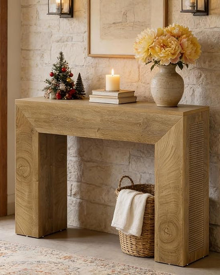 Tribesigns 43.3" Entryway Console Table, Farmhouse Wooden Sofa Table Behind Couch, Modern Small Accent Console with Fluted Design for Living Room Hallway Entrance Foyer, Brown