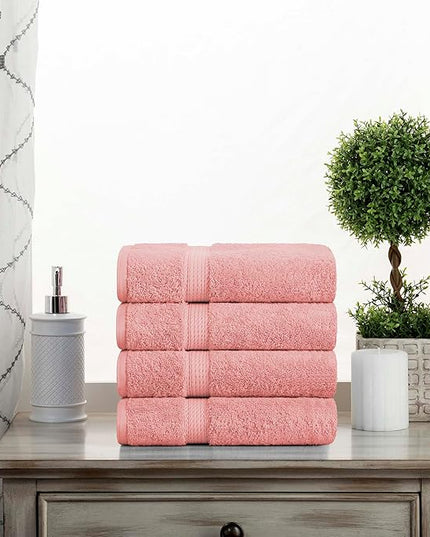 Superior Egyptian Cotton Pile Hand Towel Set of 4, Ultra Soft Luxury Towels, Thick Plush Essentials, Absorbent Heavyweight, Guest Bath, Hotel, Spa, Home Bathroom, Shower Basics, Tea Rose