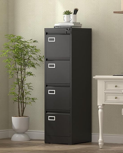 4 Drawer File Cabinet with Lock,Metal Filing Cabinets for Home Office 4 Drawer,Locking File Cabinet for Letter/Legal/A4/F4 Size,Assembly Require,Black