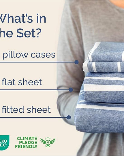 Full Size 4 Piece Sheet Set - Comfy Breathable & Cooling Bed Sheets Set - Hotel Luxury Bedding for Women, Men, Kids, Teens, Boys & Girls - Deep Pockets, Soft, Wrinkle Free - Oeko-Tex - Blue Stripes 3