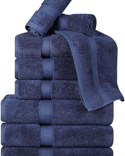 Superior Egyptian Cotton Pile 9 Piece Towel Set, Includes 3 Bath, 3 Hand, 3 Face Towels/Washcloths, Ultra Soft Luxury Towels, Thick Plush Essentials, Guest Bath, Spa, Hotel Bathroom, Navy Blue