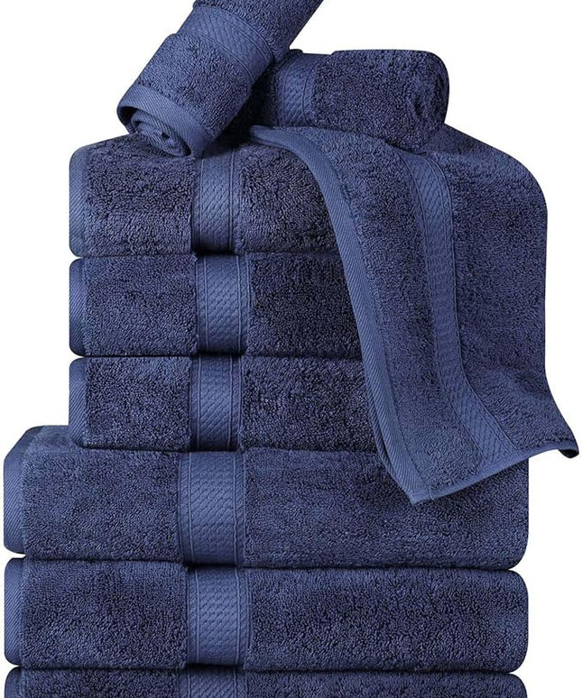 Superior Egyptian Cotton Pile 9 Piece Towel Set, Includes 3 Bath, 3 Hand, 3 Face Towels/Washcloths, Ultra Soft Luxury Towels, Thick Plush Essentials, Guest Bath, Spa, Hotel Bathroom, Navy Blue