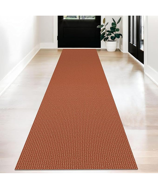 KOZYFLY Long Runners for Hallways 2x12 ft Washable Kitchen Runner Non Slip Rubber Backed Hallway Rugs Cotton Entryway Runner Rug Floor Carpet for Indoor Hall, Backdoor, Kitchen, Orange/Tan