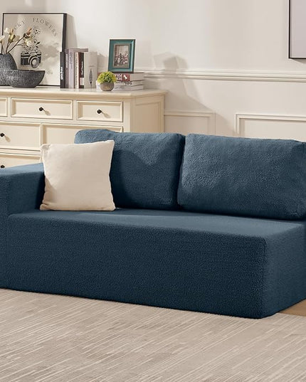 Loveseat Sofa, Cloud Modular Sofa Couch, Upholstered Floor Sofa with Deep Seat, Upholstered Foam Couch for Bedroom Living Room, No Assembly Required (Teddy Boucle, Blue)