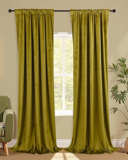 KOUFALL Chartreuse Green Velvet Christmas Curtains for Living Room, Maximalism Quirky Eclectic Mid Century Modern Psychedelic Vintage Bold Curtains for Bedroom, Wide 52 x 108 Inch Long, 2 Panels Set