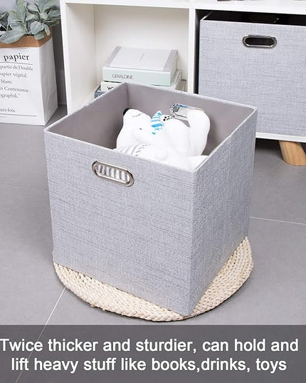 Thicker Fabric Storage Cubes 13 inch Collapsible Storage Bins for Organization, Cubby Storage Boxes for Organizing Shelf Cabinet Bookcase, 2pcs, Sliver Grey