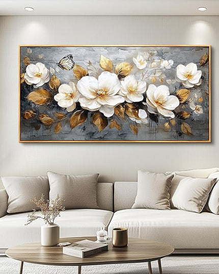 FUHAIHUA Wood Framed Canvas Wall Art For Living Room Large Wall Decor For Office Bedroom Decoration White Flower Pictures Farmhouse Painting Artwork Room Wall Mural Aesthetic Home Decor 30x60