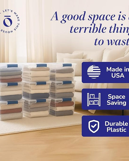 HOMZ Heavy Duty Modular Clear Plastic Stackable Storage Tote Containers with Latching and Locking Lids, 31 Quart Capacity, 16 Pack