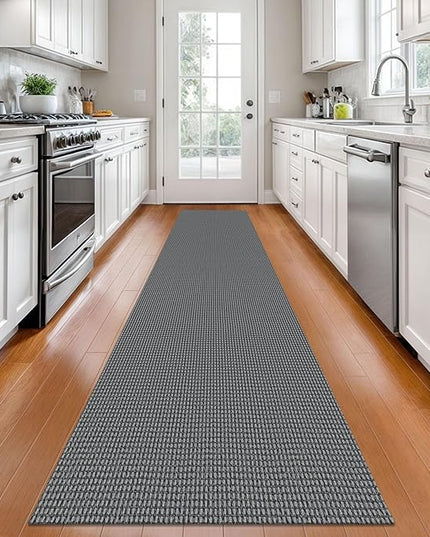 KOZYFLY Long Runners for Hallways 2x12 ft Washable Kitchen Runner Non Slip Rubber Backed Hallway Rugs Cotton Entryway Runner Rug Floor Carpet for Indoor Hall, Backdoor, Kitchen, Grey/Dark Grey