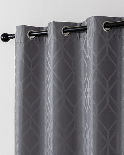 Amazon Basics Jacquard 2-Piece 100% Blackout Curtains, Living Room and Bedroom Drapes, Thermal Insulated Window Treatment, 52"x63", Grey