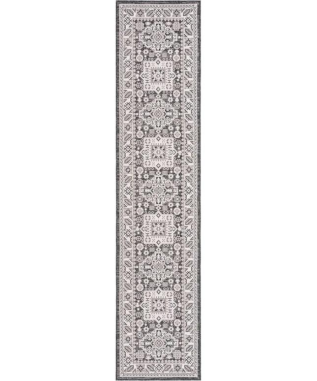 Rugs.com Outdoor Aztec Collection Rug – 12 Ft Runner Charcoal Gray Flatweave Rug Perfect for Hallways, Entryways