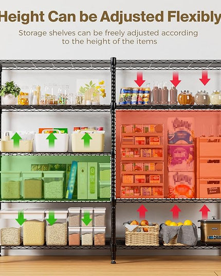 Himimi 72" W Wire Rack Shelving-2000LBS Capacity, Adjustable Storage Shelves Metal Shelves for Storage, 5-Tier Heavy Duty Wire Organizer for Kitchen, Garage, Pantry, 72" W x 18" D x 72" H, Black