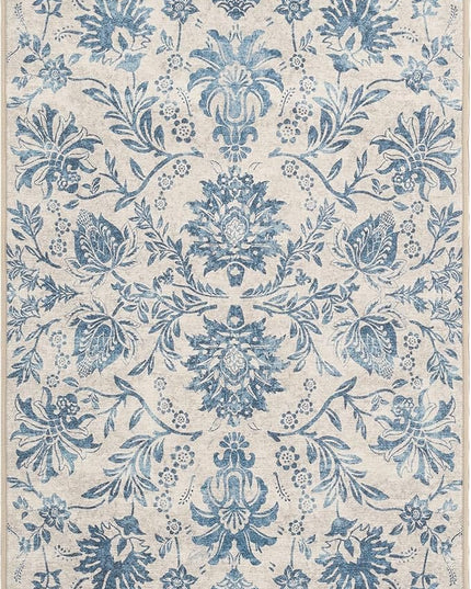 jinchan Torino 3x5 Area Rugs for Entryway, Vintage-Inspired Floral Design Machine Washable Non-Slip Low-Pile Rug, Ultra-Thin Indoor Traditional Accent Carpet for Entrance Bedroom Hallway, Dark Blue