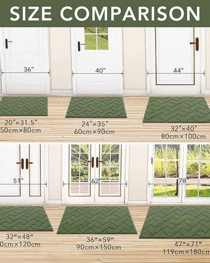 hicorfe Indoor Door Mat,Non Slip Door Mats,32"x48" Front Back Door Mat Rubber Backing,Absorbent Resist Dirt Entrance Inside Floor Mats for Entryway Washable Low-Profile(Green)