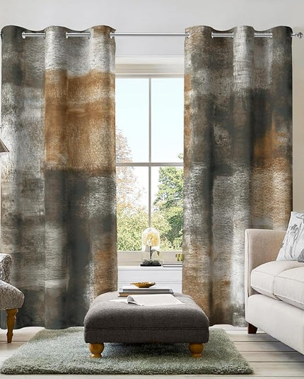 Asuexpect Abstract Curtains for Living Room 2 Panels Abstract Rust Curtain Room Darkening Grommet Window Drapes Modern Decorative Window Treatments for Bedroom, 42x63 Inches, Tan