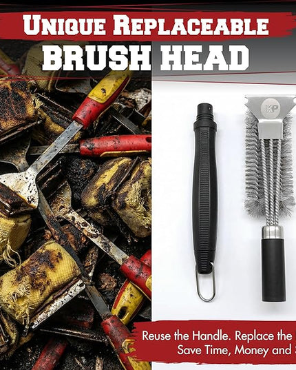 KITCHEN PERFECTION GrillSaver - Safe BBQ Grill Brush with Replaceable Cleaning Head - Heavy-Duty Grill Cleaner with Scraper, Magnetic Hanger, Bottle Opener -Powerful Cleaning Tool for All Grill Grates