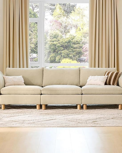CHITA 127" Super Large Sectional Couches for Living Room, Modular Cloud Couch Sectional Sofa, Premium Fabric Couches, Down Filled, High Density Foam, Chenille in Beige, 3 Seater
