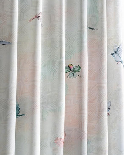 Maison d' Hermine Curtains for Living Room 100% Cotton 96 inch Length One Panel Light Filtering Curtains for Bedroom Windows with Rod and Loop Pockets Drapes (Flying Birds, 50" W x 96" L)