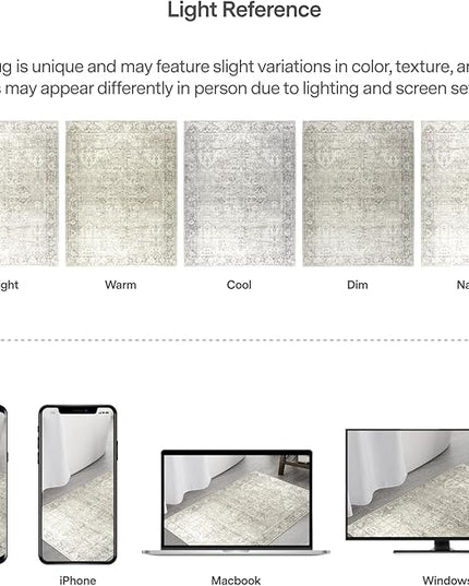 ReaLife Rugs Machine Washable Area Rug - Living Room Bedroom Bathroom Kitchen Entryway Office - Padded Crease Free Stain Resistant Premium - Boho Farmhouse Vintage- Lyle- Beige Ivory- 2'x 3'