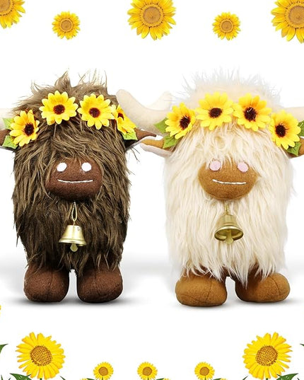Lovinland Highland Cow Decor - Spring Scottish Cow Plush Gnomes Decorations for Home - Stuffed Animal Plush Gnomes Doll