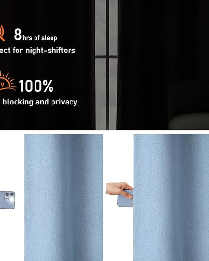 100% Blackout Blue Curtains 102 Inches Long, Absolutely Full Blackout Linen Look Patio Door Curtains, Energy Saving Farmhouse Lightweight Drapes for Bedroom, Dusty Blue, W52 x L102, 2 Panels
