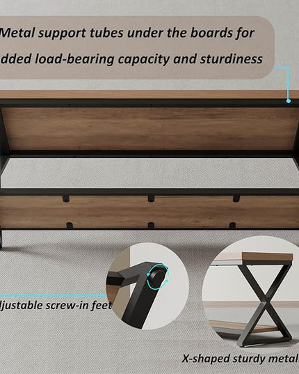 IBF Wood Entryway Bench, Wooden and Metal Bedroom Indoor Bench, Industrial Shoe Bench with Storage and Seating, Farmhouse Entry Bench for Foyer Entrance Hallway Living Dining Room, Rustic Oak, 47 Inch