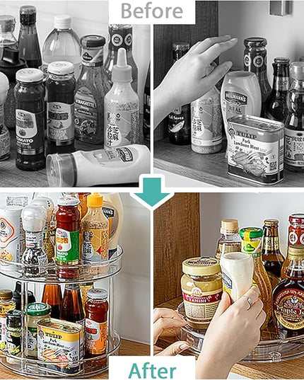 URALFA 2 Tier Lazy Susan Turntable, 9 Inch Clear Tiered Lazy Susan Organizer, 360 Rotating Spinner Organizer for Kitchen, Pantry, Counter, Sink