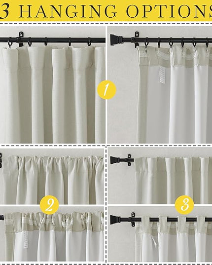 NICETOWN Room Darkening Curtains 96 inches Long for Bedroom, Rod Pocket/Back Tab/Hook Belt Thick Faux Linen Cold & Light Blocking Window Treatment for Living Room, Natural, W50 x L96, 1 Panel