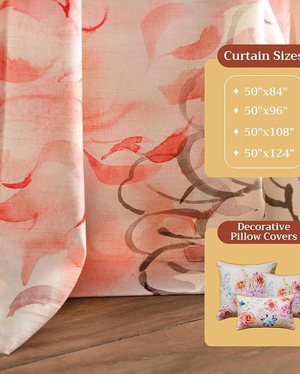 Maison d' Hermine Curtains for Living Room 100% Cotton 96 inch Length One Panel Light Filtering Curtains for Bedroom Windows with Rod and Loop Pockets Drapes (Floral Beige, 50" W x 96" L)