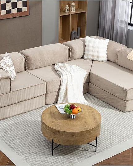 108" L Shaped Couch, Modular Sectional Sofa with Chaise, Cloud Boneless Couch with Deep Seat & Removable Pillow for Living Room, Bedroom,No Assembly Required（Camel）