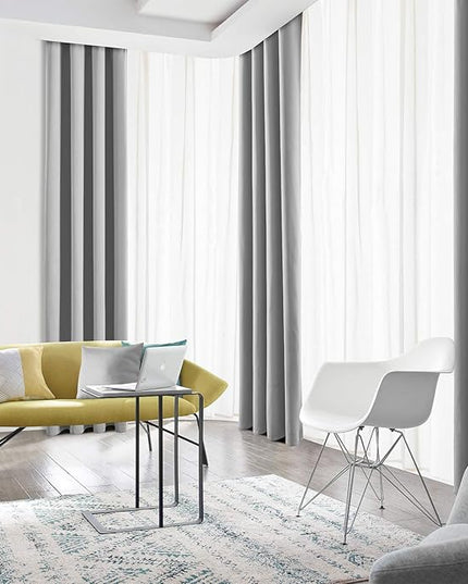 Blackout Curtains for Bedroom Thermal Insulated Light Blocking Room Darkening Curtains Solid Grommet Window Drapes for Living Room, Set of 2 Curtain Panels 52 W x 96 L inch Long Light Gray