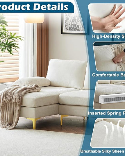 VINGLI 110" Large U-Shape Sectional Sofa Couch with 51" D Double Chaise for Living Room, Modern Sectional Couch Set with Soft 5.9" Thickness Seating Padding, Chenille Fabric,Metal Gold Legs(Beige)