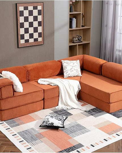 108" L Shaped Couch，Modular Sectional Sofa with Chaise，Cloud Sectional Couch with Deep Seat & Removable Pillow for Living Room,Bedroom,No Assembly Required（Brick Red）