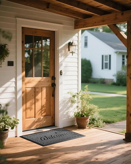 Yimobra Welcome Mat Outdoor Indoor, Waterproof Heavy Duty Front Door Mat Outside Entrance, Extra Sturdy Non-Slip Doormat, Low Profile, Dirt Trapping, 36x24 Inches, Black Gray