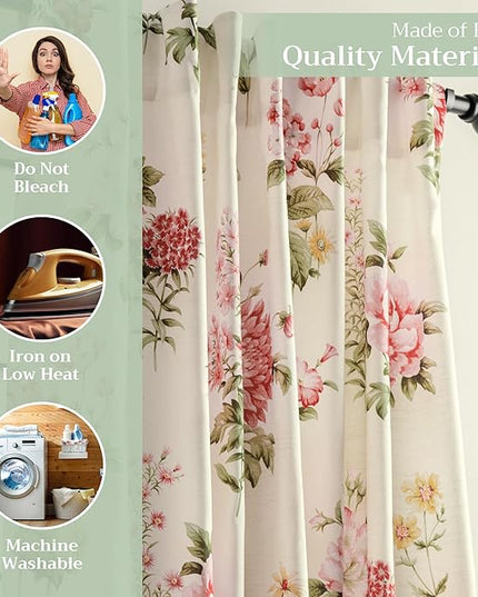 Maison d' Hermine Curtains for Living Room 100% Cotton 124 inch Length Two Panels Light Filtering Curtains for Bedroom Windows with Rod and Loop Pockets Drapes (Swyncombe Coral, 50" W x 124" L)