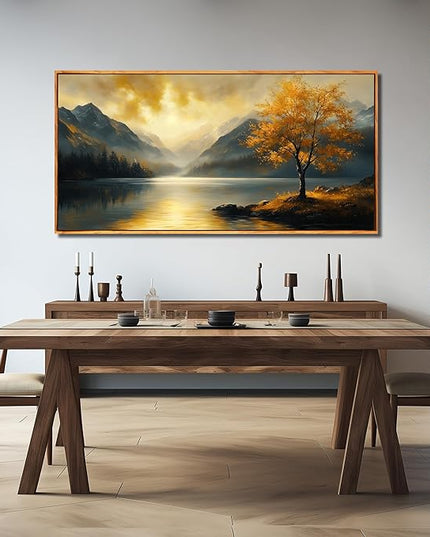 Scenery Picture Wall Art Landscape Canvas Art for Living Room Office Bedroom Yellow Lake Wall Decor Large Sunshine Forest Artwork 29" x 59"