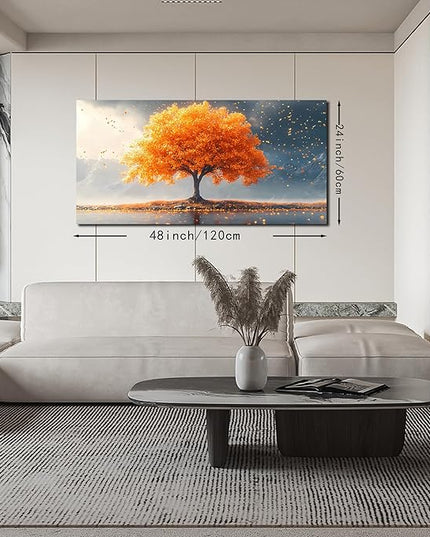 Zoyotago Large Tree of Life Wall Art for Living Room Bedroom Office Orange Tree Fall Landscape Picture Modern Artwork Canvas Prints Decor 24x48 Inch