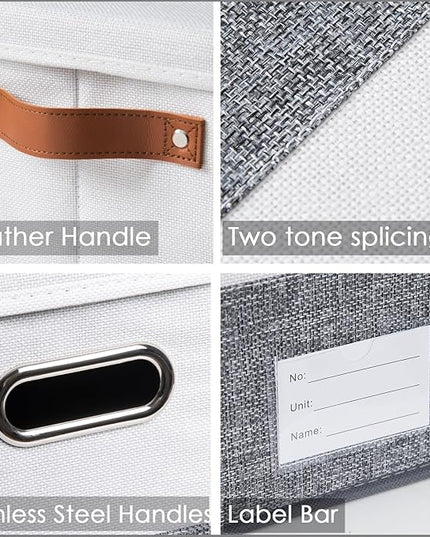 PRANDOM Foldable Storage Bins with Lids [3-Pack] Fabric Collapsible Storage Boxes Baskets Cubes Containers with Handles for Closet Living Room Bedroom (Grey & White 17.7x11.8x11.8'')