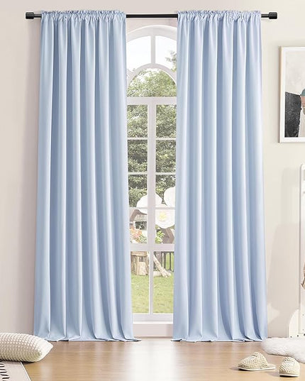 DONREN Extra Long 96 inches Length Curtains for Patio Door - Light Blue Room Darkening Thermal Insulated Curtain Panels (2 Pieces,52 inches Wide)
